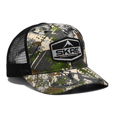 Logotipo personalizado Retalho de malha Chapéu de caminhoneiro Grátis 6 painéis Camuflagem Chapéu de caminhoneiro Personalizado