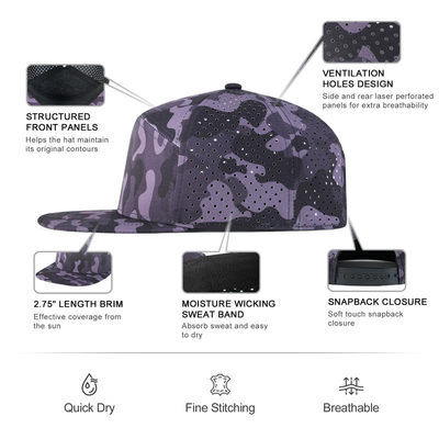 Chapéu Snapback personalizado Performance ajustável Laser Cut Hole Cap Snapback Perforado