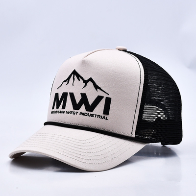 High Profile 3D bordado corda Trucker Chapéu Custom Logotipo malha de volta Trucker Cap