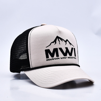 High Profile 3D bordado corda Trucker Chapéu Custom Logotipo malha de volta Trucker Cap