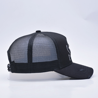 Chapéu de caminhoneiro curvo e preto personalizável, 5 painéis, 3D, bordado