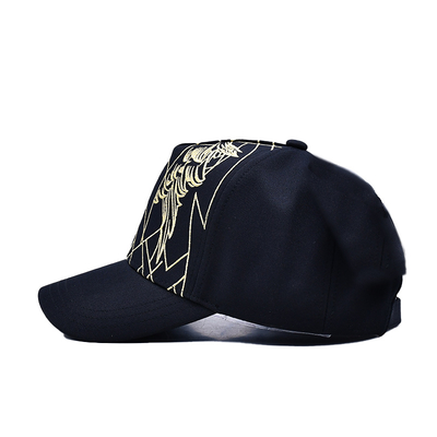 Boné de beisebol preto de luxo unissex bordado Gorras Logotipo personalizado Boné de beisebol de algodão de 5 painéis