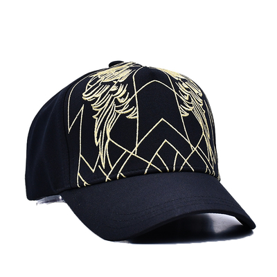 Boné de beisebol preto de luxo unissex bordado Gorras Logotipo personalizado Boné de beisebol de algodão de 5 painéis