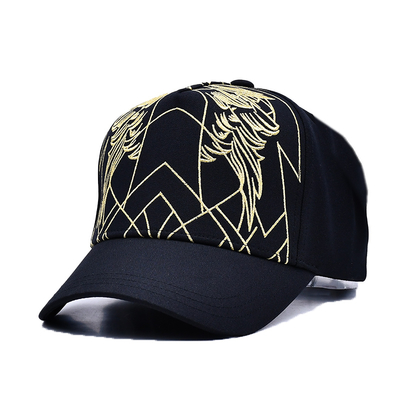 Boné de beisebol preto de luxo unissex bordado Gorras Logotipo personalizado Boné de beisebol de algodão de 5 painéis