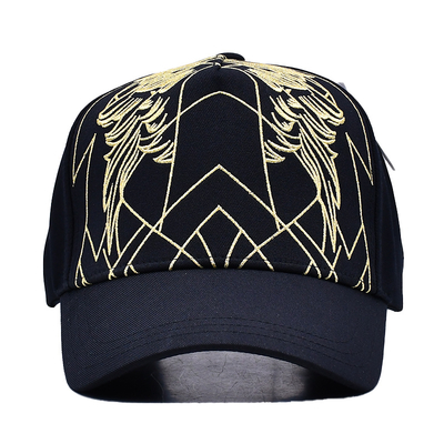 Boné de beisebol preto de luxo unissex bordado Gorras Logotipo personalizado Boné de beisebol de algodão de 5 painéis