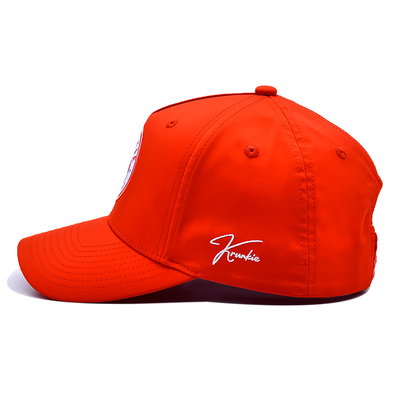Design Personalizado OEM do Seu Próprio Logotipo em Borracha PVC 5 Painéis Boné Esportivo Masculino Feminino para Corrida, Chapéu de Golfe Vermelho de Nylon, Boné de Beisebol