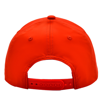 Design Personalizado OEM do Seu Próprio Logotipo em Borracha PVC 5 Painéis Boné Esportivo Masculino Feminino para Corrida, Chapéu de Golfe Vermelho de Nylon, Boné de Beisebol