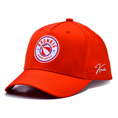 Design Personalizado OEM do Seu Próprio Logotipo em Borracha PVC 5 Painéis Boné Esportivo Masculino Feminino para Corrida, Chapéu de Golfe Vermelho de Nylon, Boné de Beisebol