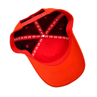 Design Personalizado OEM do Seu Próprio Logotipo em Borracha PVC 5 Painéis Boné Esportivo Masculino Feminino para Corrida, Chapéu de Golfe Vermelho de Nylon, Boné de Beisebol