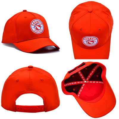 Design Personalizado OEM do Seu Próprio Logotipo em Borracha PVC 5 Painéis Boné Esportivo Masculino Feminino para Corrida, Chapéu de Golfe Vermelho de Nylon, Boné de Beisebol