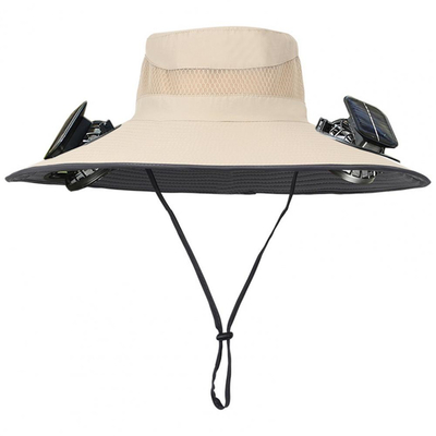 Chapéu de sol de abas largas ao ar livre Solar Solar Fan Cap Atacado personalizado Chapéu de balde portátil para pesca