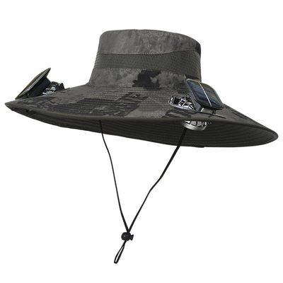 Chapéu de sol de abas largas ao ar livre Solar Solar Fan Cap Atacado personalizado Chapéu de balde portátil para pesca