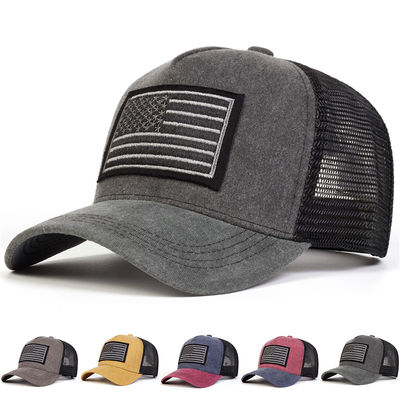 Unisex Bandeira Americana bordados Lavado Baseball Net Caps Primavera e Verão Outdoor Casual ajustável Chapéus Proteção solar Chapéu