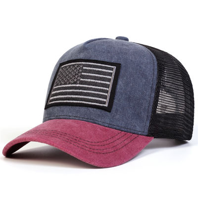Unisex Bandeira Americana bordados Lavado Baseball Net Caps Primavera e Verão Outdoor Casual ajustável Chapéus Proteção solar Chapéu