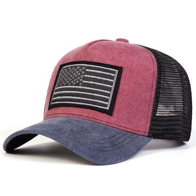Unisex Bandeira Americana bordados Lavado Baseball Net Caps Primavera e Verão Outdoor Casual ajustável Chapéus Proteção solar Chapéu