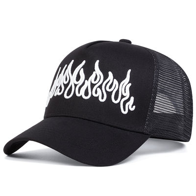 Flame Street Style Chapéu Hip Hop ajustável bordado Snapback Curve Brim Trucker Mesh Sports Cap