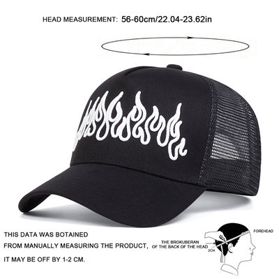 Flame Street Style Chapéu Hip Hop ajustável bordado Snapback Curve Brim Trucker Mesh Sports Cap