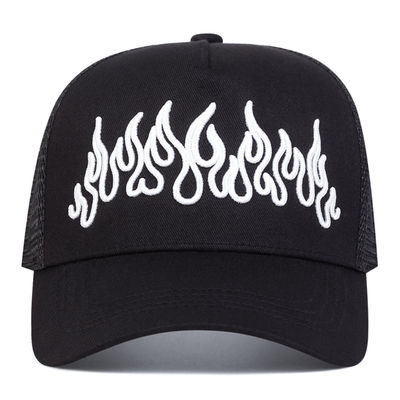 Flame Street Style Chapéu Hip Hop ajustável bordado Snapback Curve Brim Trucker Mesh Sports Cap