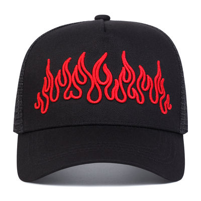 Flame Street Style Chapéu Hip Hop ajustável bordado Snapback Curve Brim Trucker Mesh Sports Cap