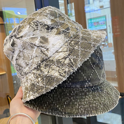 Venda Quente Primavera e Outono Novo Flat Top Frito Denim Suquin Plaid Bordado Custom Bucket Hat Bordado Logotipo Chapéu de Pescador