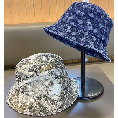 Venda Quente Primavera e Outono Novo Flat Top Frito Denim Suquin Plaid Bordado Custom Bucket Hat Bordado Logotipo Chapéu de Pescador