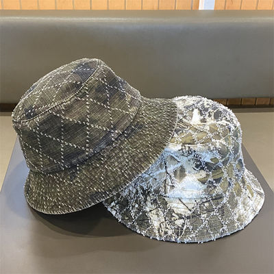 Venda Quente Primavera e Outono Novo Flat Top Frito Denim Suquin Plaid Bordado Custom Bucket Hat Bordado Logotipo Chapéu de Pescador