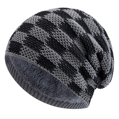 New Plaid Chunky Cable Knit Hat Cuffless Warm Ski Skull Cap Checkered Winter Knitted Beanies Hats