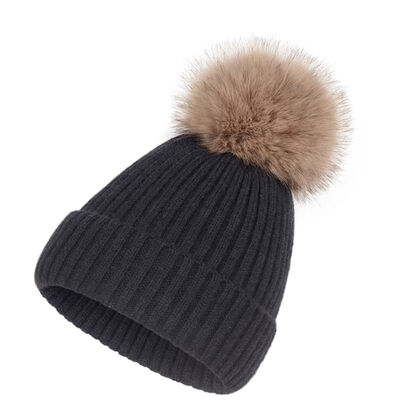 Chapéu quente de malha de inverno para mulheres calças de cabeça de raias sólidas casuais chapéus de esqui crianças chapéu de boné de pelúcia floppy pompom