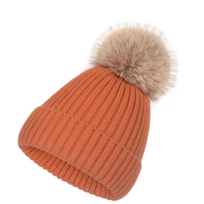 Chapéu quente de malha de inverno para mulheres calças de cabeça de raias sólidas casuais chapéus de esqui crianças chapéu de boné de pelúcia floppy pompom