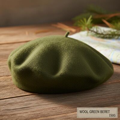 Chapéu de boina verde clássico com tecido de veludo mercerizado 150 gramas de peso leve e tamanho personalizado para uso militar e casual