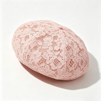 Vintage Rosa Beret de renda Floral padrão Beret respirável Chap com e elegante Diário & Party Headdress