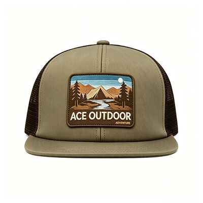 Boné trucker verde oliva claro com aba curva em cores personalizáveis, perfeito para uniformes de equipe, marca da empresa e uso casual