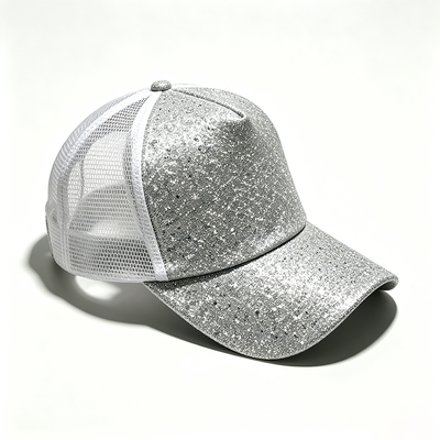 6 Panel Trucker Cap com painéis de malha transpiravel fechamento snapback ajustável e opção de logotipo bordado