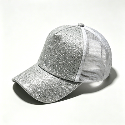 6 Panel Trucker Cap com painéis de malha transpiravel fechamento snapback ajustável e opção de logotipo bordado