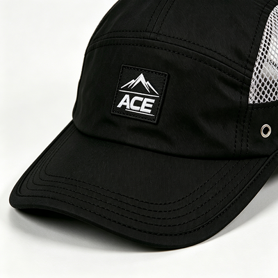 Sports Mesh Sweatband 5 Panel Camper Hat com borda plana e tamanho único se encaixa em todos os designs