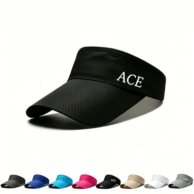 Capuz de visor solar de tipo correia ajustável feito de 100% de poliéster ideal para correr golfe, tênis e outros esportes ao ar livre