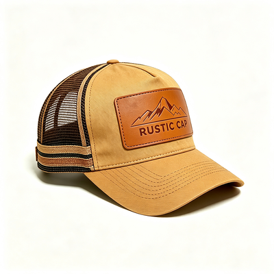 Boné Trucker de 6 painéis com painel traseiro de malha respirável, fecho ajustável de pressão, ideal para eventos e uniformes