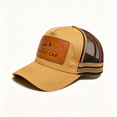 Boné Trucker de 6 painéis com painel traseiro de malha respirável, fecho ajustável de pressão, ideal para eventos e uniformes