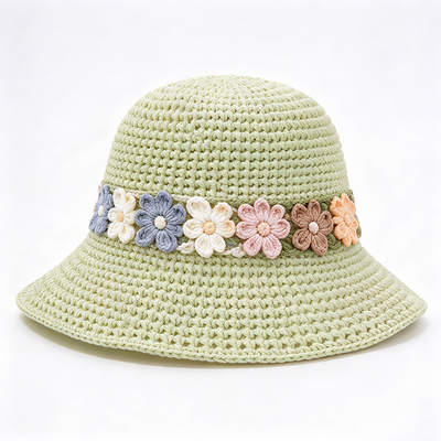 Chapéu de Crochê com Faixa Floral de Algodão com Aba Larga, Estiloso, Perfeito para Viagens, Praia, Uso Diário e Streetwear