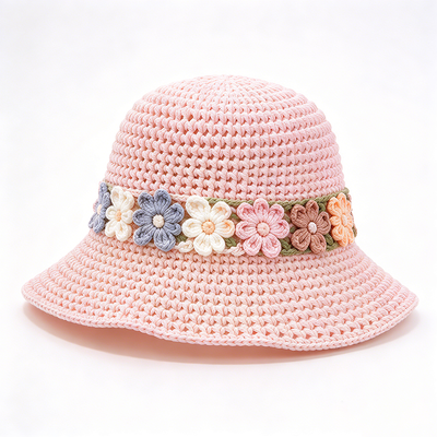 Chapéu de Crochê com Faixa Floral de Algodão com Aba Larga, Estiloso, Perfeito para Viagens, Praia, Uso Diário e Streetwear