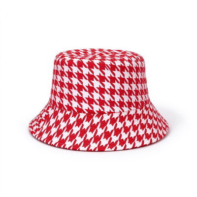 Recycled Fabric Houndstooth Bucket Hat Casual Lightweight Breathable Hat For Daily Outdoor Activities