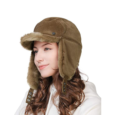 o caçador alinhado pele Bomber Snow Hat de Cap Male Female do aviador de 58cm com orelha bate Ski Ushanka exterior