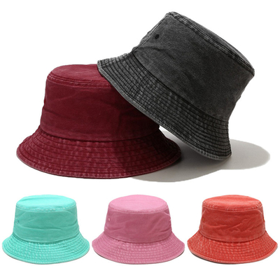 Tampão liso dobrável da sarja de Nimes do algodão de Bucket Hat Washed do pescador unisex para exterior