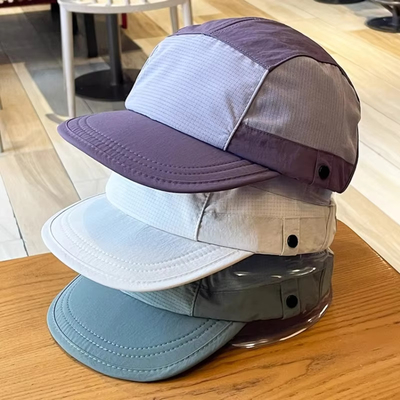 Unisex leve respirável secar rápido 5 painéis Camping Caps Custom Outdoor Hiking Camp Cap Splicing Short Brim Camper Hat
