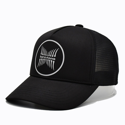 Boné Trucker de Cinco Painéis Sublimação Preto Moda Personalizada Malha Snapback Boné Trucker de 5 Painéis
