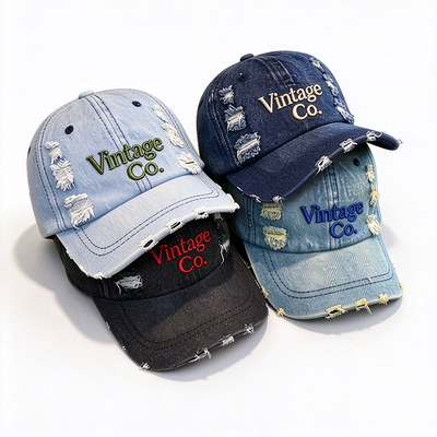 Chapéu de pai de denim vintage em dificuldade bordado lavagem manual recomendada correia ajustável para diferentes tamanhos de cabeça