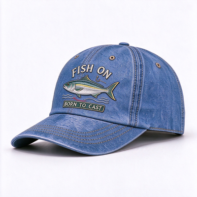 Denim lavado Chapéu de pai de pesca bordados elevados respiráveis Leve elegante Roupas práticas para pescadores ao ar livre